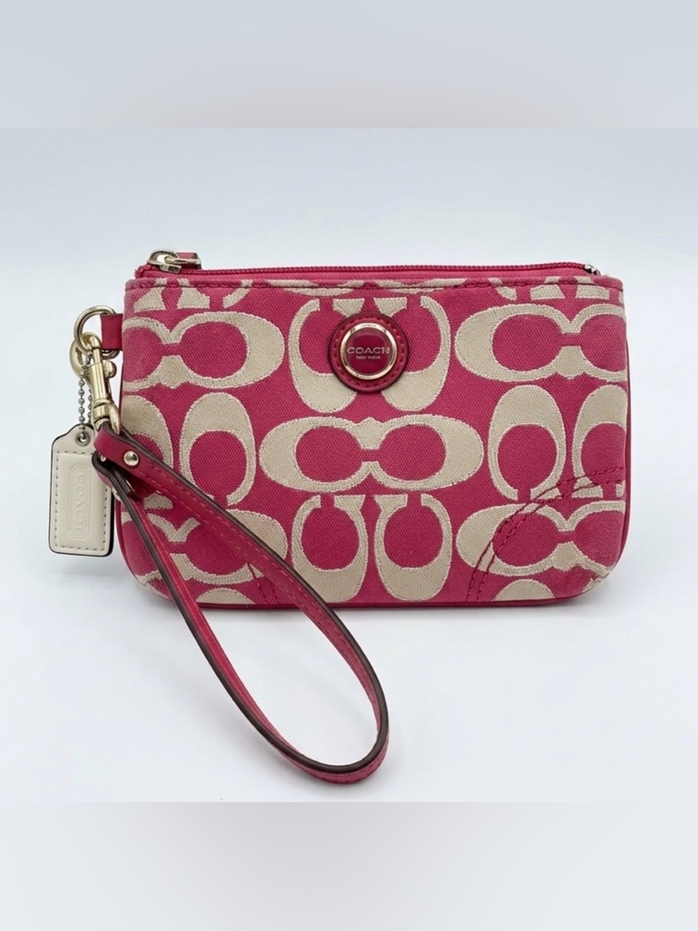 Coach Poppy Signature Small Wristlet with leather hang tag